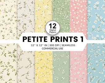 12 Petite Prints 1 Digital Papers, Seamless Patterns, 12x12, Watercolor images textures little flowers on pastel colors Dollhouse wallpaper