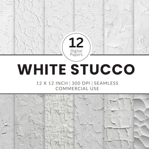 Puede incluir: Doce papeles digitales con texturas de estuco blanco sin costuras. Cada papel mide 30,48 cm por 30,48 cm y 300 DPI. Se permite el uso comercial.