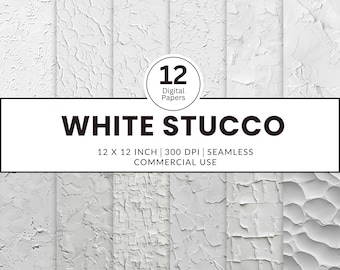 12 White Stucco, Seamless Patterns, 12x12, 3D Photo realistic textures of white and light grey stucco for interior exterior walls covering