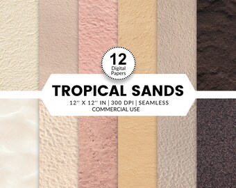 12 Tropical Sands Digital Papers, Seamless Patterns, 12x12, Realistic flat textures of beach sand in the tropics backdrops social media blog