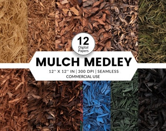 12 Mulch Medley Digital Papers, Seamless Patterns, 12x12, Realistic 3D Images textures of organic garden mulch ground cover weed barrier red