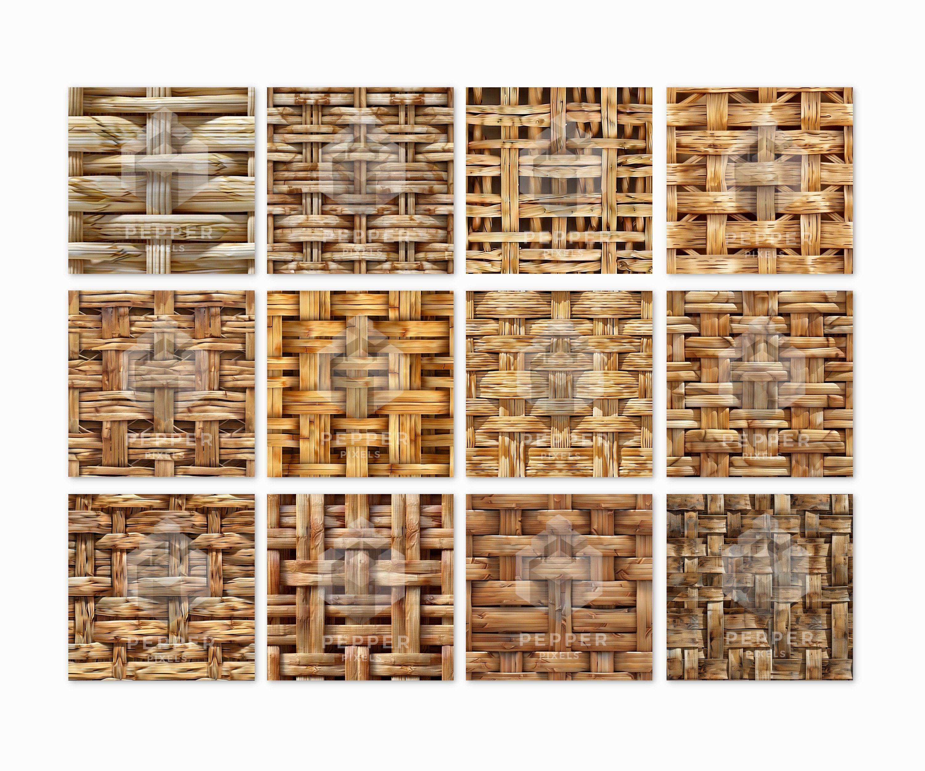12 Rattan Textures Digital Papers, Seamless Patterns, 12x12, Realistic ...