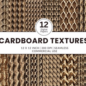 12 papeles digitales con texturas de cartón, patrones sin costuras, 12 x 12, imágenes realistas, caja de papel marrón, cartón de embalaje de color kraft con diseño de panal.