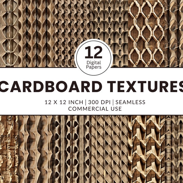 12 Cardboard Textures Digital Papers, Seamless Patterns, 12x12, Realistic images brown paper box honeycomb kraft color packaging card stock