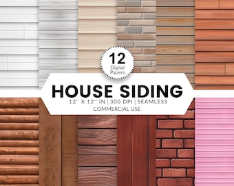 12 House Siding Digital Papers, Seamless Patterns, 12x12, Realistic images textures of house siding for backgrounds dollhouses shiplap