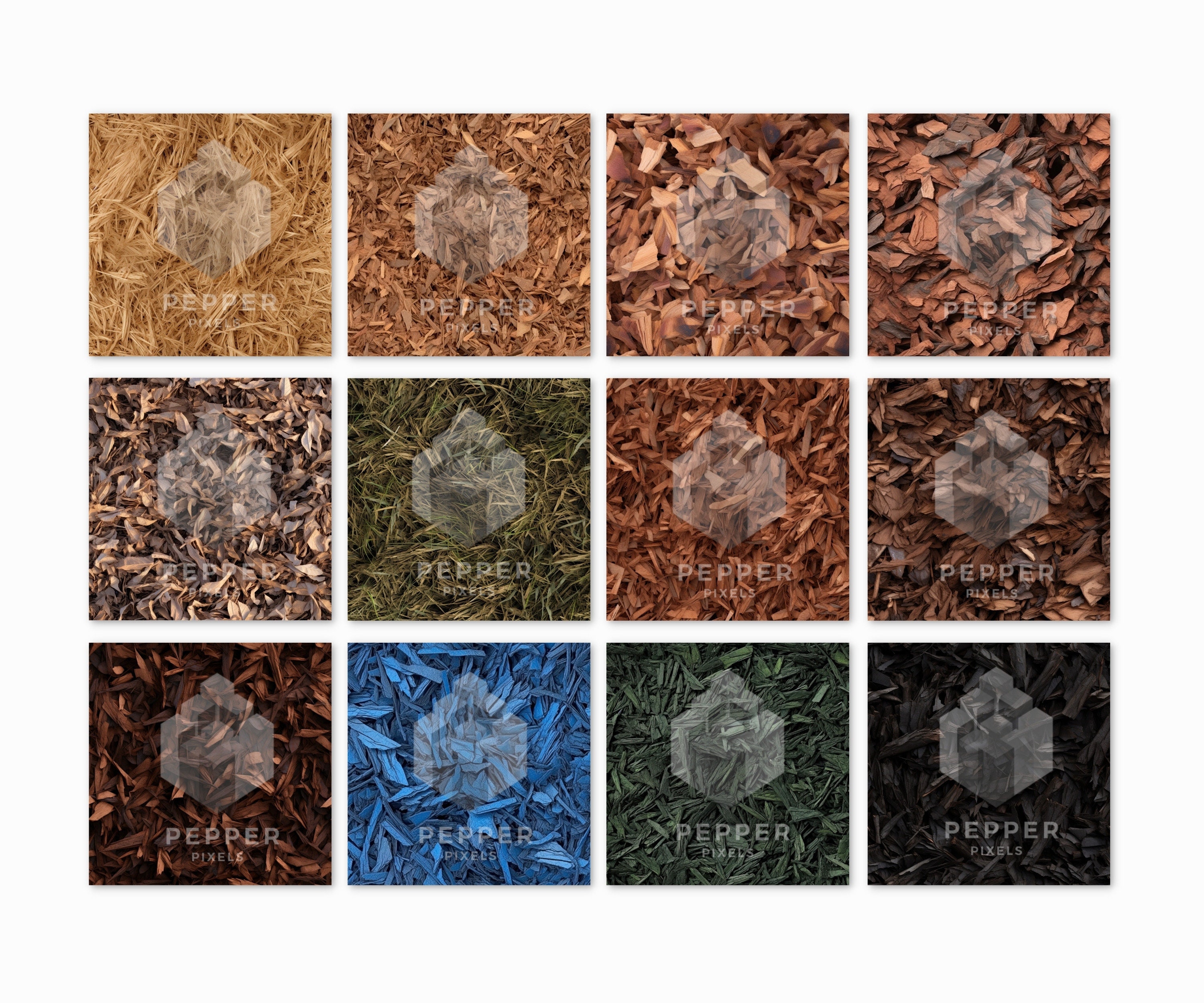 12 Mulch Medley Digital Papers, Seamless Patterns, 12x12, Realistic 3D ...