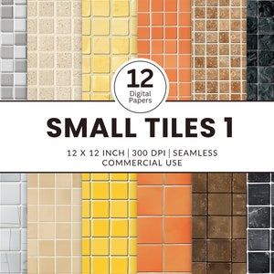12 små plattor 1 digitala papper, sömlösa mönster, 12x12, golvmönster för dockhus, arkitektoniska färger, badrum, stänkskydd, kök