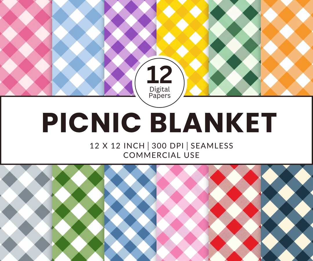 12 Picnic Blanket Digital Papers, Seamless Patterns, 12x12, Checkered ...