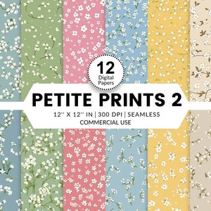 12 Petite Prints 2 Digitale Papiere, nahtlose Muster, 12x12, Aquarell Bilder Texturen kleine Blumen auf pastelligen Farben Puppenhaus Tapete