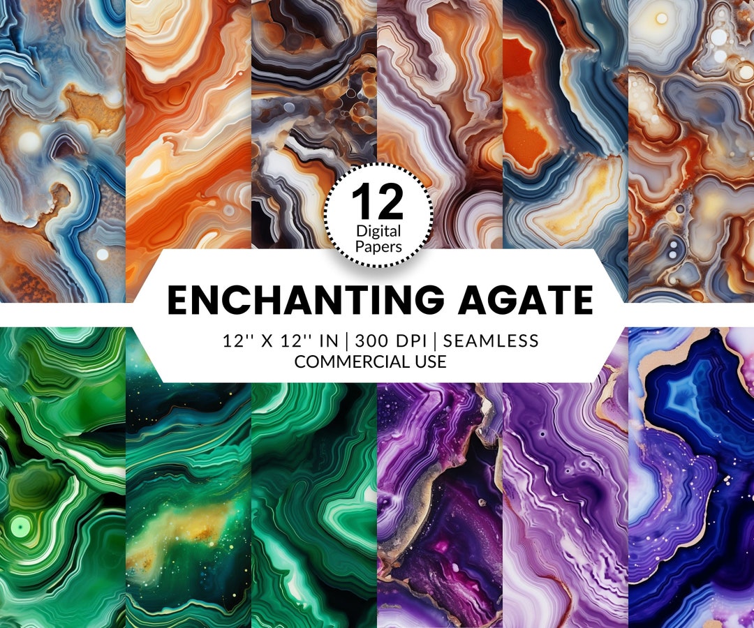 12 Enchanting Agate Digital Papers, Seamless Patterns, 12x12, Realistic ...