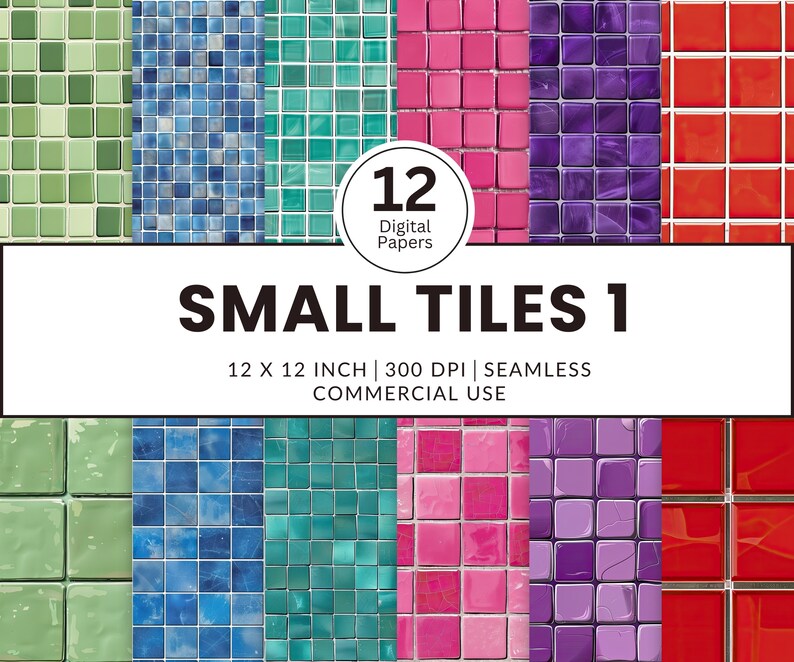 Tile Pattern Small Size 12 Small Tiles 2 Digital Papers, Seamless Patterns, 12x12, Floor ...