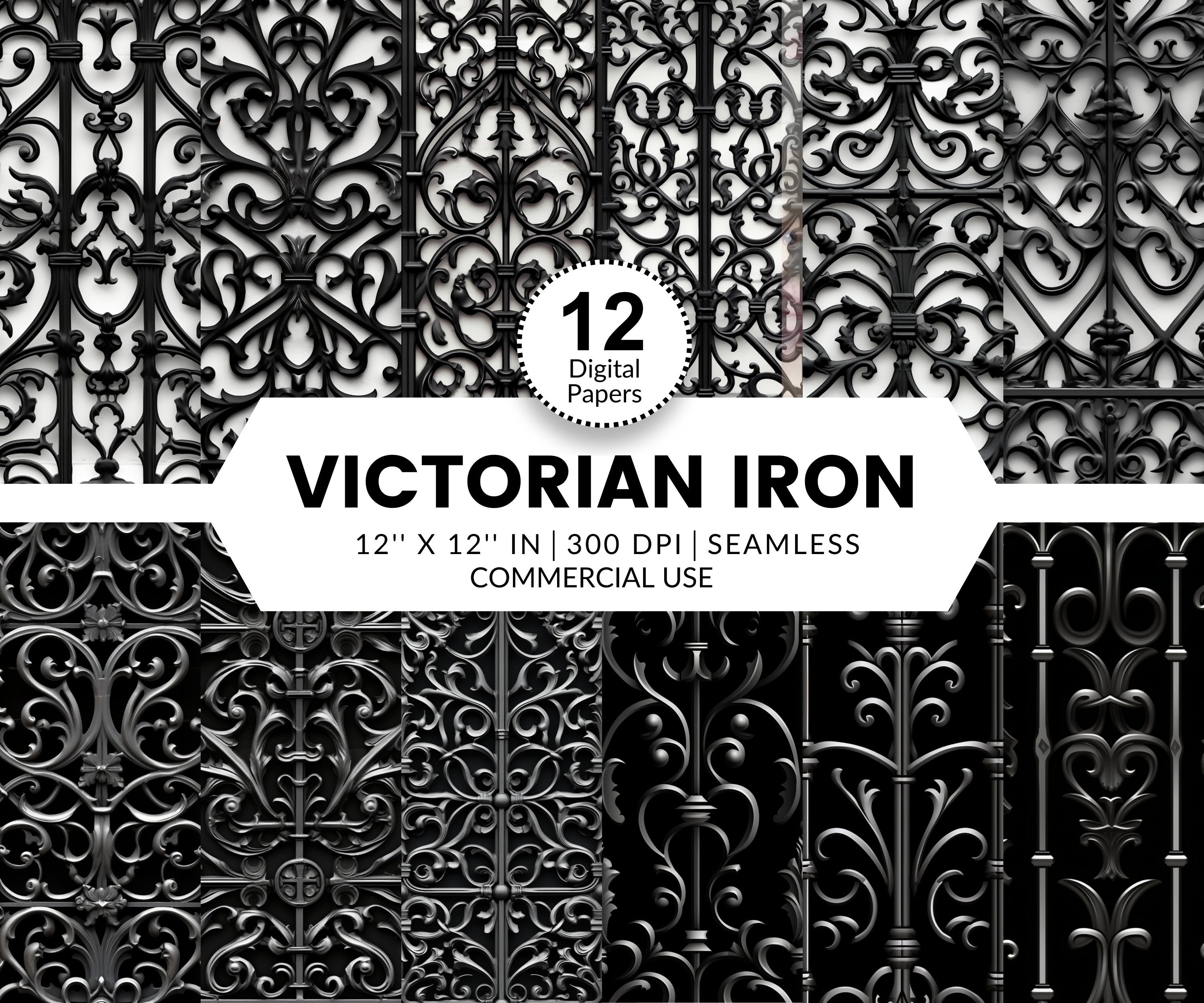 12 Victorian Iron Digital Papers, Seamless Patterns, 12x12, Realistic ...