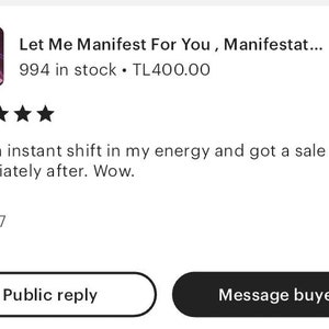 K&ouml;nnte beinhalten: Eine F&uuml;nf-Sterne-Bewertung f&uuml;r ein E-Book mit dem Titel "Let Me Manifest For You". Die Bewertung lautet: "Ich sp&uuml;rte eine sofortige Ver&auml;nderung meiner Energie und bekam direkt danach einen Verkauf. Wow!" Die Bewertung wurde am 17. Juni ver&ouml;ffentlicht.