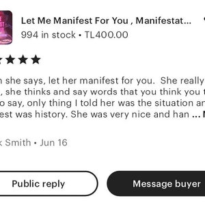 K&ouml;nnte beinhalten: Ein Buchcover mit rosa und violettem Hintergrund und dem Text "Let Me Manifest For You, Manifestat..."  Das Buchcover zeigt auch eine Frau mit langen, wallenden Haaren und einer Krone auf dem Kopf. Das Buch ist mit 994 St&uuml;ck auf Lager und kostet TL400.00.