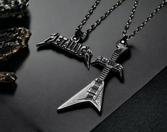 Metallica Name and Electric Guitar Necklace, Special Design Pendant for Metallica Fans, Metallica Name Necklace for Rock Music Lovers