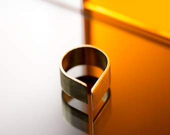 Sleek Brass Ring, Modernist Architectural Jewelry