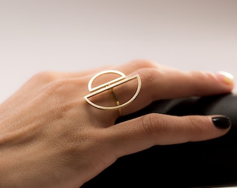 Minimalist Brass Halfmoon Ring - Modernist Jewelry