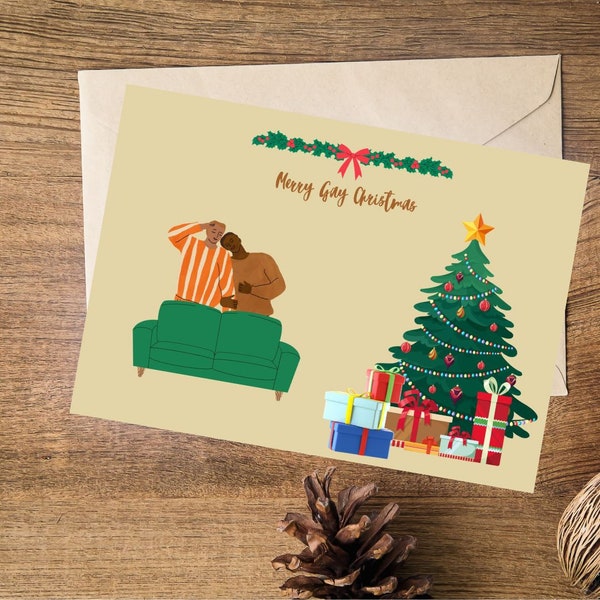 Christmas Postcard, Gay Postcard, Gay Christmas Postcard, Printable Postcard, Download Instantly