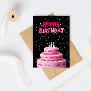 Cartão postal de aniversário, cartão postal de bolo de aniversário, download instantâneo, cartão postal para impressão