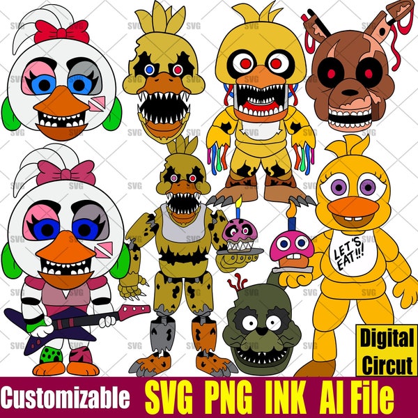 Chica Five Nights at Freddy's Bonnie, Glamrock, Chica Five Nights SVG, PNG, INK Cricut Design Space
