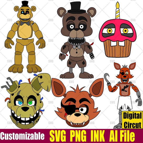 Springtrap, Spring Bonnie, Mr. Cupcake, Springtrap, Ignited Five Nights at Freddy's Png, Ink Cricut design space SVG INK PNG