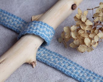 Blue Ribbon by meters for many purposes. Very long handwoven, woolen band, trim. Hemming, belts, clothes decoration.