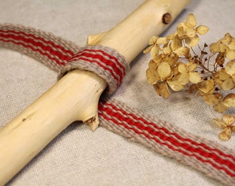 Beige-red Ribbon by meters for many purposes. Very long handwoven, woolen band, trim. Hemming, belts, clothes decoration.