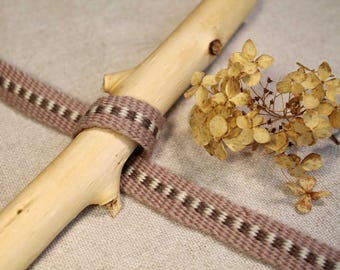 Beige Ribbon by meters for many purposes. Very long handwoven, woolen band, trim. Hemming, belts, clothes decoration.