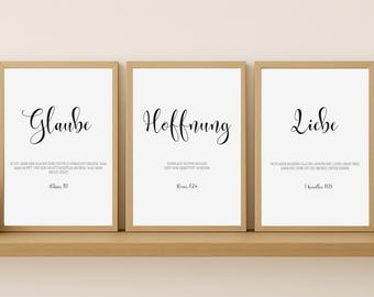 Faith, Hope, Love | Set of 3 Christian Wall Art | Christian Poster | A4-A3 | Christian Decoration | Christian Wall Art