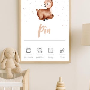 Immagine di nascita personalizzata con nome e data di nascita | Poster boho con cervo per la cameretta del bambino | Regalo di nascita | A4 | A3