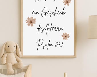 Christian Poster – “Children are a gift from the Lord” | Bible verse with flowers | Gift for birth or baptism | A4 | A4 | A5