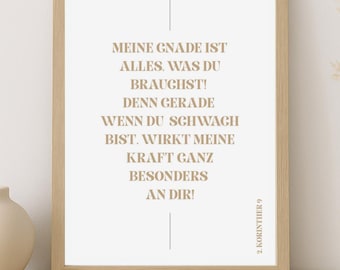 Christian poster “My grace is all you need” – Bible verse 2 Corinthians 12:9 | Minimalist wall art | Faith & Hope