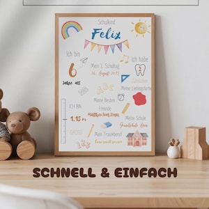 Gepersonaliseerde poster voor schoolkinderen – herinneringsblad voor de start van het schooljaar met data – digitaal bestand