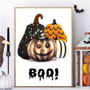 Boo, Halloween Pumpkin Poster, Halloween decor, Halloween Printable Wall Art, Halloween Digital Download, Spooky Cute Digital Download