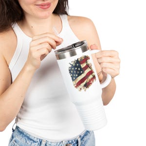 Patriotic Travel Mug, 40oz - USA Independence Day Gift, Red White Blue Insulated Cup, Patriotic July 4th Decor, American Flag Drinking
