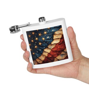 Patriotic Stainless Steel Flask | American Flag Design, Gift for Dad, Groomsmen Gift, Gear, 4th of July