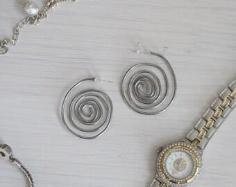 Spiral Earrings, Silver Minimalist Earrings, Hoop Earrings, Spiral Jewellery, Geometric Earrings, Round Earrings