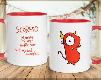 SCORPIO Mug Scorpio Gift Little Monster Mug Star Sign Astrology Zodiac Birthday Housewarming Gift Illustration Cheeky Cute Novelty Gift