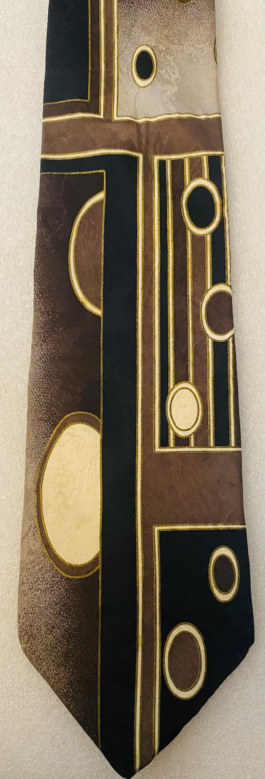 Como Brown, Yellow, and Black Abstract Necktie 100 Silk Etsy