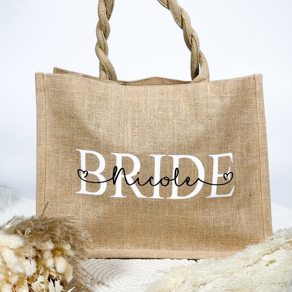 Personalisierte Jutetasche|Trauzeugin|Brauttasche|Braut| JGA| Trauzeugin| Braut Accessoires| Tasche mit Namen|