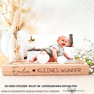 Personalisiertes Geschenk Geburt Baby |Kartenständer Kleines Wunder| Fotoleiste Kartenhalter|Geburt Taufe|Patenkind|Kinderzimmer Holz Deko