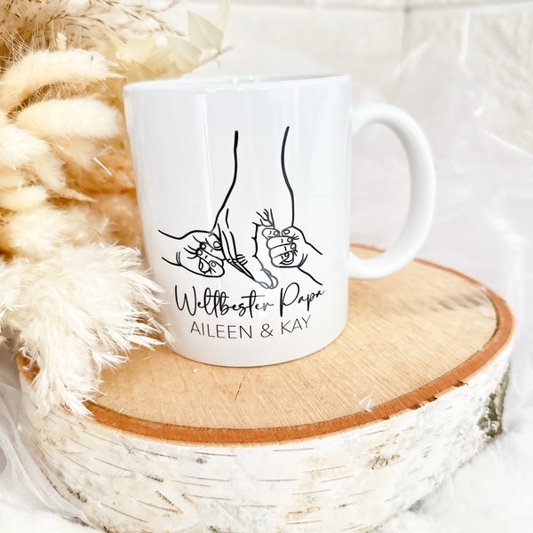 Personalisiertes  Geschenk Papa|Tasse mit Spruch| Geschenkidee Vatertag|Vatertagsgeschenk|Tasse Line Art Hände| Vater & Kind|Kaffeetasse