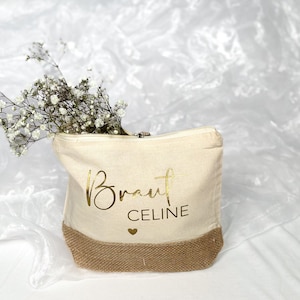 Personalisierte Kosmetiktasche Jute | JGA Frau | Trauzeugin | Brautjungfer | Brautmama | Kleines Geschenk Dankeschön | Hochzeit