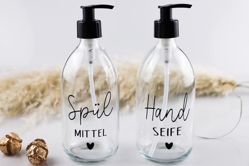 Seifenspender Glas Klarglas Pumpspender Seifendosierer Dosieren mit Spender Spülmittel Handseife Shampoo Bild 3