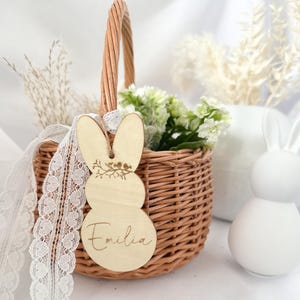 Personalisiertes Osterkörbchen aus Weide|Holzanhänger Hase mit Name|Ostereier Suche|Kinderkörbchen|Mädchen| Junge|Süßigkeiten|Osterhase|Korb