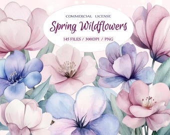 Watercolor Wedding Wildflowers Spring Elements Clipart Bundle, Spring Wildflowers Clipart, Wedding Flowers Invitations,Watercolor Flowers