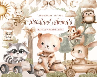 Niedliches Aquarell Wald Baby Tiere Clipart Bundle, Waldtiere Baby Shower Clip, Waldtiere PNG