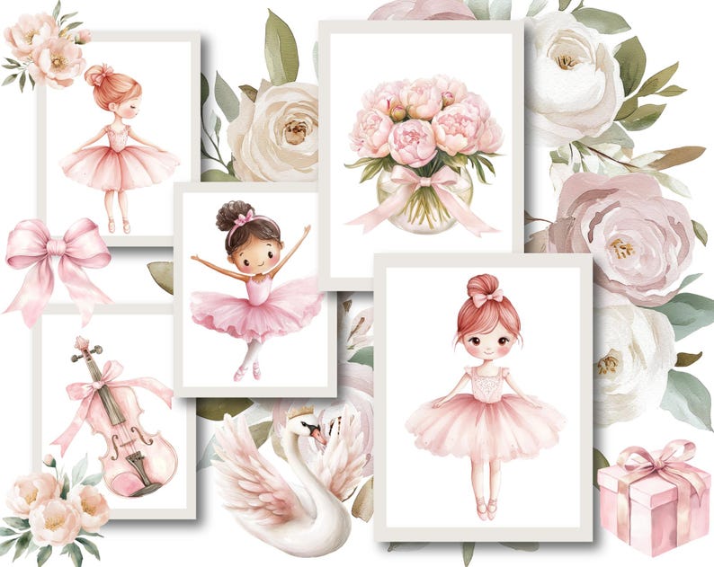 Watercolor Little Pink Ballerina Clipart Bundle, Cute Swan Lake Ballet ...