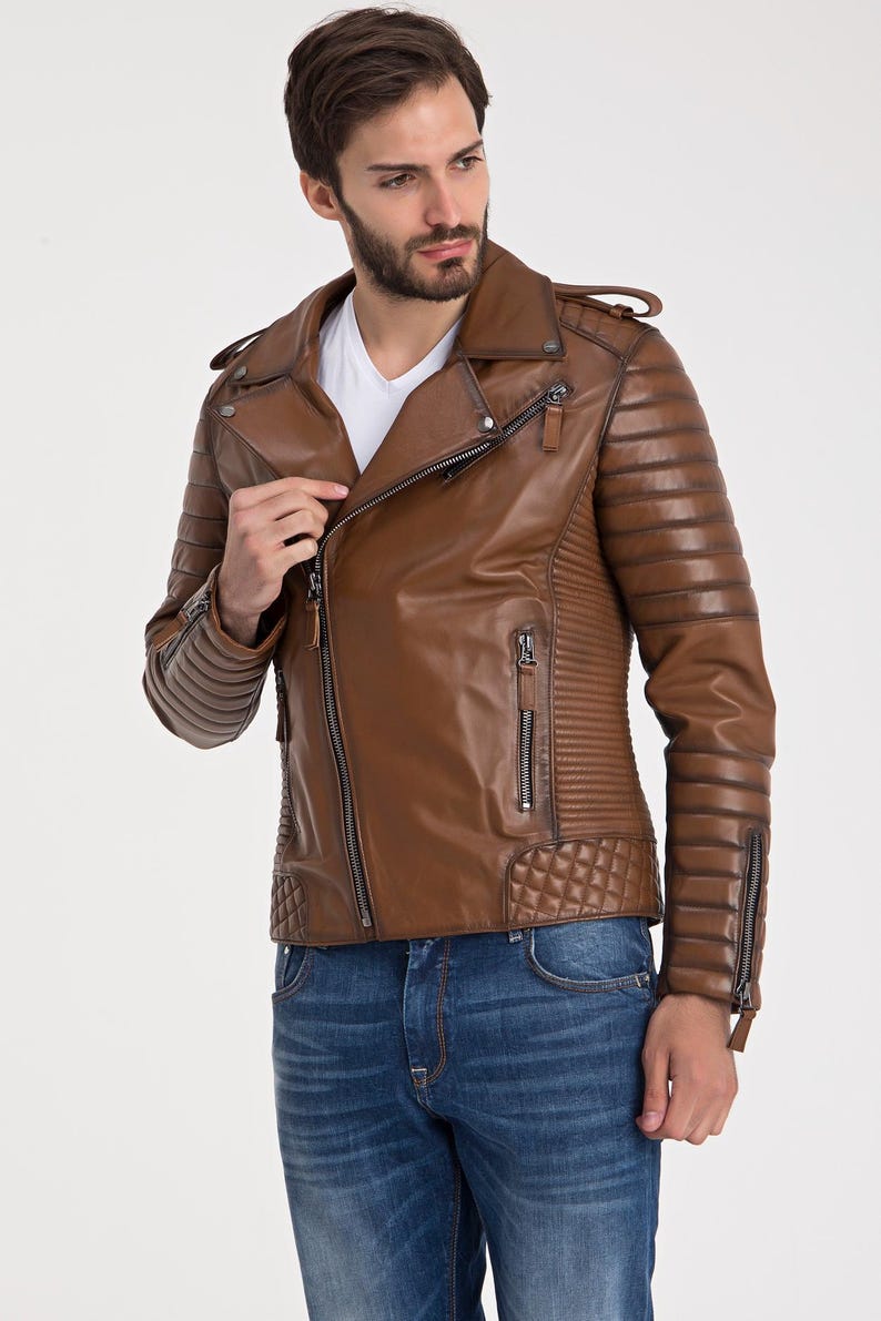 Veste en cuir Doublure chaude Homme Loisirs Zippe Veste de moto Veste