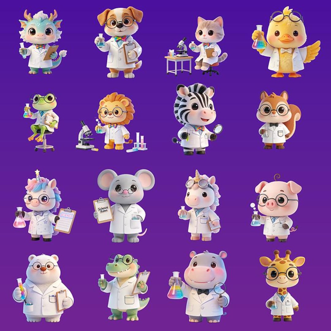 Chibi Science 3D Tiere im Chibi Stil als Science Lab Charaktere, PNG, digitaler ...